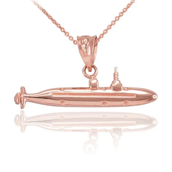 14K Solid Gold USS Marines Submarine Pendant - Yellow, Rose, or White